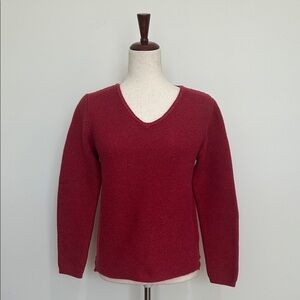 Orvis Women's Red Cotton Blend V-Neck Sweater Size Small